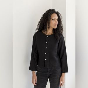 Bees & Bones Long Sleeve Blythe Top in Black Linen